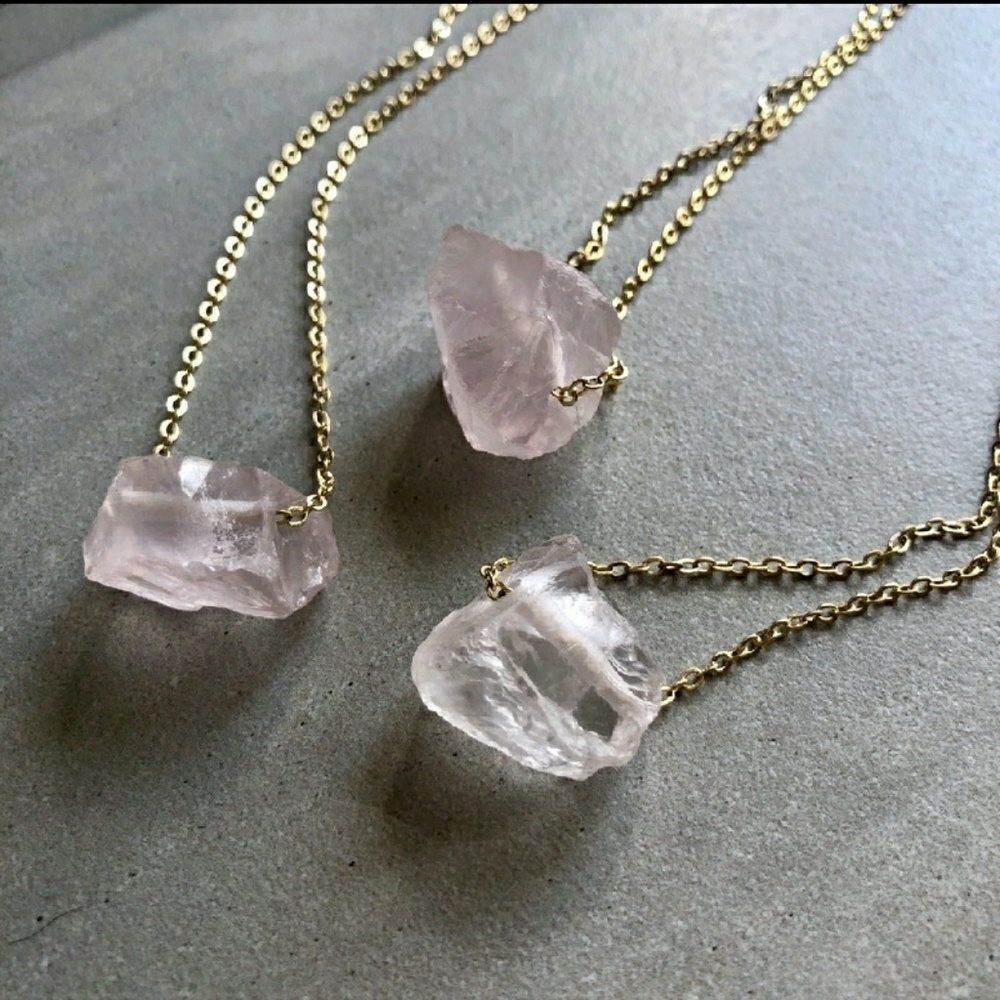 Raw Rose Quartz 14K Gold Crystal Necklace - Picture 7 of 8